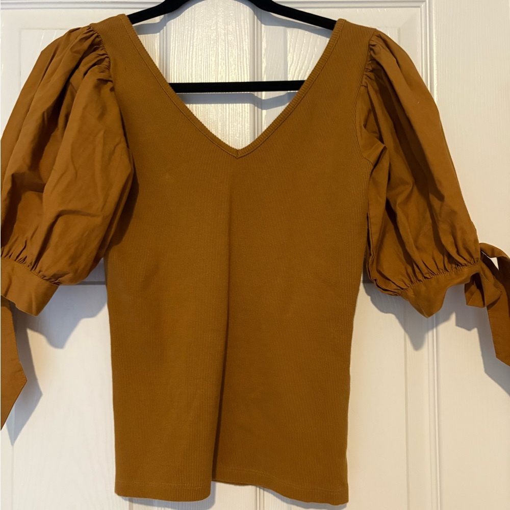 Maeve Anthropologie Puff Sleeve Ribbed Top - Picture 4 of 7